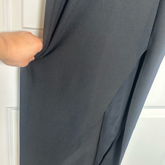 Abercrombie & Fitch Plunge V-Neck Midi Dress Sleeveless Side Slit Crepe Black, S - Picture 9 of 12